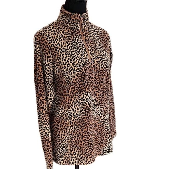 Lands End Womens Fleece 1/4 Zip Cheetah Print Pullover Size Small (6-8) - Picture 4 of 6